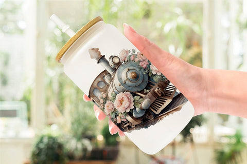Glass Can Wrap Vintage Train Sublimation artnoy 