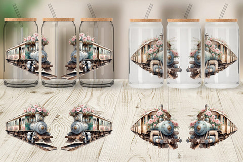 Glass Can Wrap Vintage Train Sublimation artnoy 