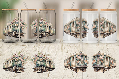 Glass Can Wrap Vintage Train Sublimation artnoy 