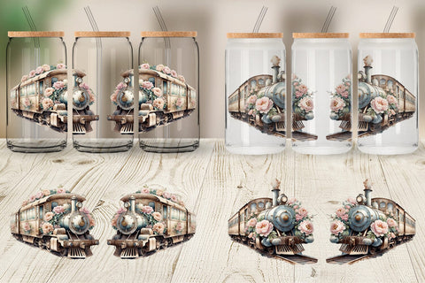 Glass Can Wrap Vintage Train Sublimation artnoy 