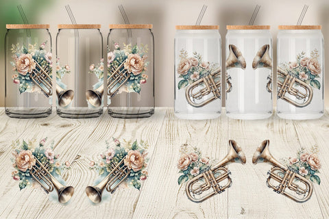 Glass Can Wrap Vintage Trumpet Sublimation artnoy 