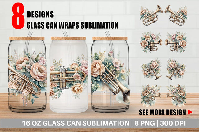 Glass Can Wrap Vintage Trumpet Sublimation artnoy 