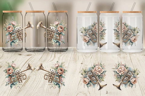 Glass Can Wrap Vintage Trumpet Sublimation artnoy 