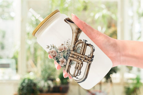 Glass Can Wrap Vintage Trumpet Sublimation artnoy 