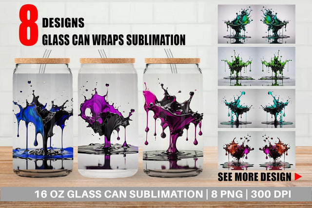 Glass Can Wrap Water Ink Drop Sublimation artnoy 