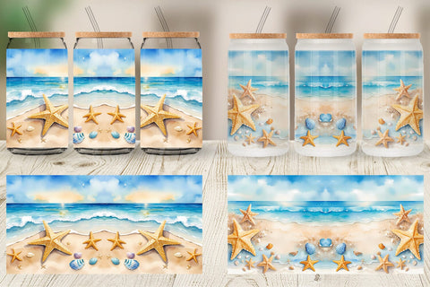 Glass Can Wrap Watercolor Beach Summer Sublimation artnoy 