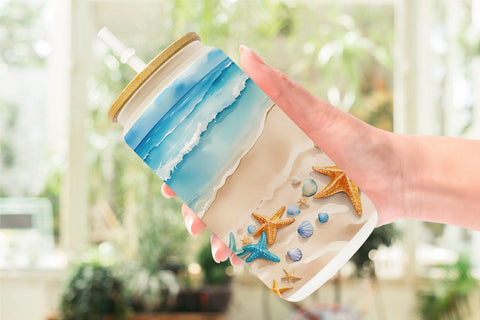 Glass Can Wrap Watercolor Beach Summer Sublimation artnoy 