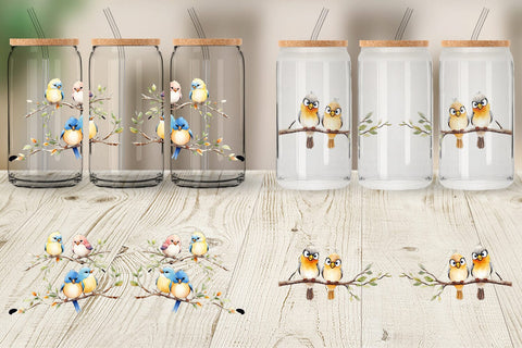 Glass Can Wrap Watercolor Bird Sublimation artnoy 