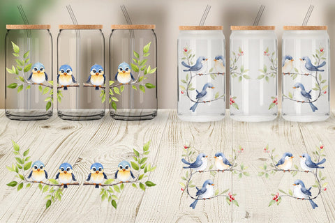 Glass Can Wrap Watercolor Bird Sublimation artnoy 