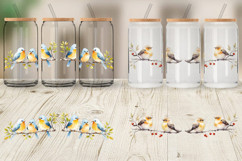 Glass Can Wrap Watercolor Bird Sublimation artnoy 