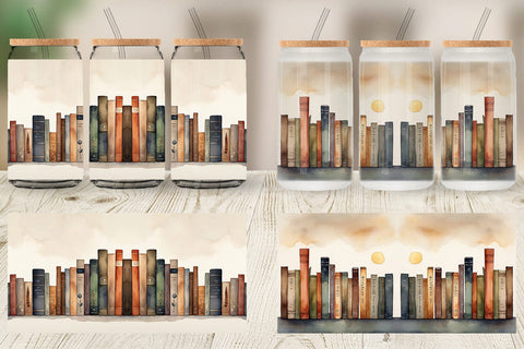 Glass Can Wrap Watercolor Books Sublimation artnoy 