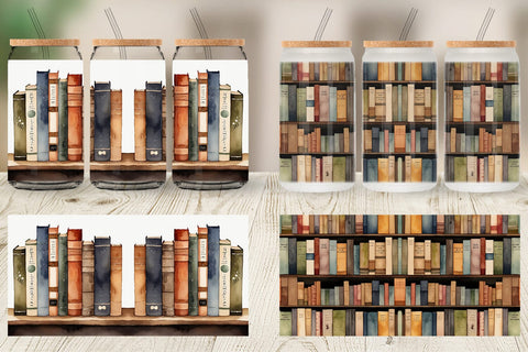 Glass Can Wrap Watercolor Books Sublimation artnoy 