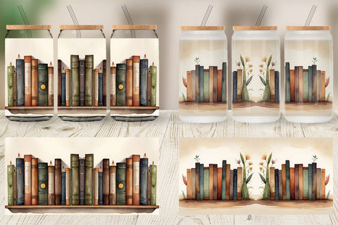 Glass Can Wrap Watercolor Books Sublimation artnoy 