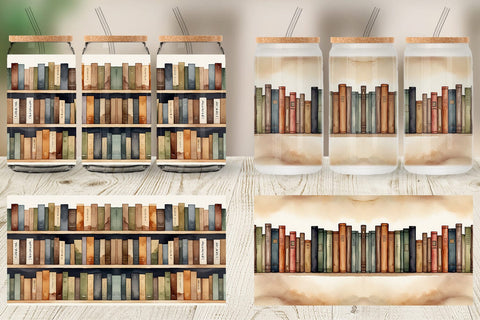 Glass Can Wrap Watercolor Books Sublimation artnoy 