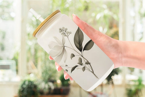 Glass Can Wrap Watercolor Botanical Sublimation artnoy 