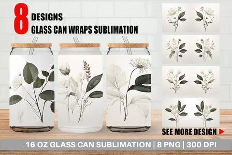 Glass Can Wrap Watercolor Botanical Sublimation artnoy 