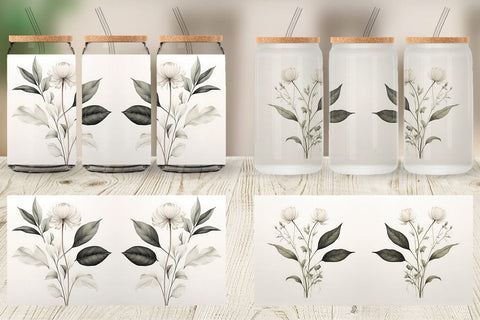 Glass Can Wrap Watercolor Botanical Sublimation artnoy 