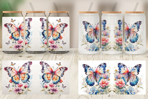 Glass Can Wrap Watercolor Butterfly Sublimation artnoy 