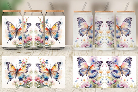 Glass Can Wrap Watercolor Butterfly Sublimation artnoy 