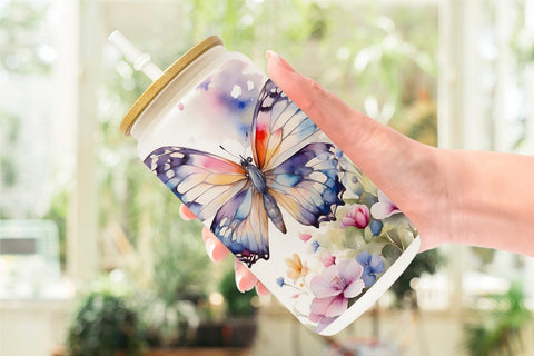 Glass Can Wrap Watercolor Butterfly Sublimation artnoy 