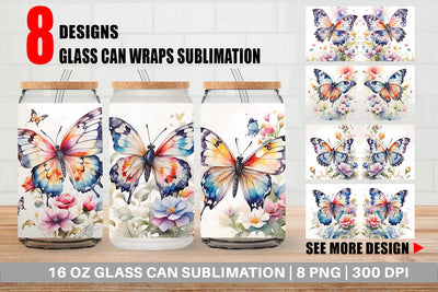 Glass Can Wrap Watercolor Butterfly Sublimation artnoy 