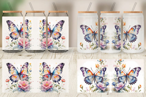 Glass Can Wrap Watercolor Butterfly Sublimation artnoy 