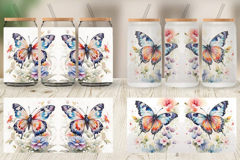 Glass Can Wrap Watercolor Butterfly Sublimation artnoy 
