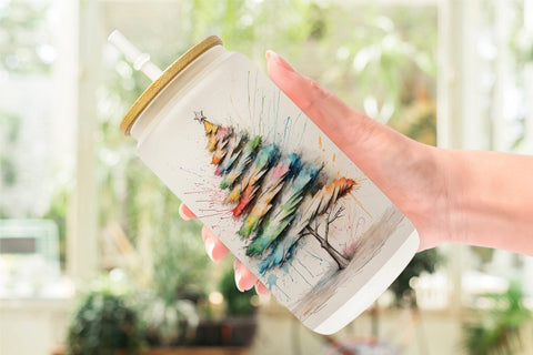 Glass Can Wrap Watercolor Christmas Tree Sublimation artnoy 