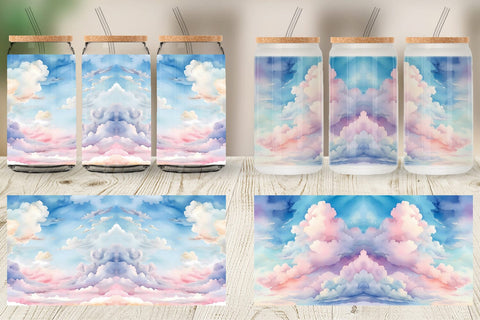 Glass Can Wrap Watercolor Cloudy Sky Sublimation artnoy 