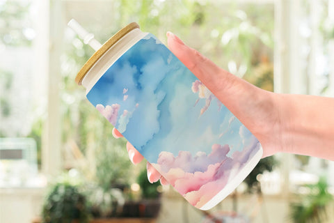 Glass Can Wrap Watercolor Cloudy Sky Sublimation artnoy 