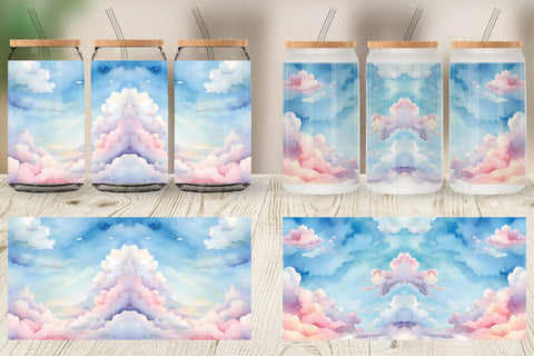 Glass Can Wrap Watercolor Cloudy Sky Sublimation artnoy 