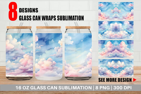 Glass Can Wrap Watercolor Cloudy Sky Sublimation artnoy 