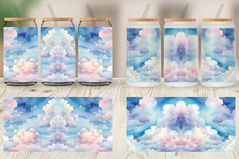 Glass Can Wrap Watercolor Cloudy Sky Sublimation artnoy 