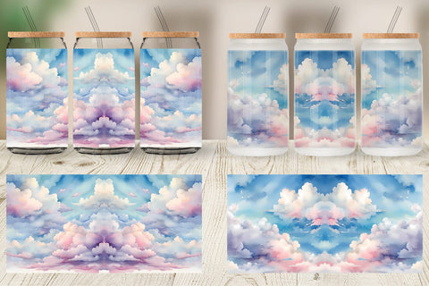 Glass Can Wrap Watercolor Cloudy Sky Sublimation artnoy 