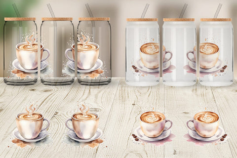 Glass Can Wrap Watercolor Coffee Cup Sublimation artnoy 