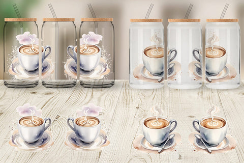 Glass Can Wrap Watercolor Coffee Cup Sublimation artnoy 
