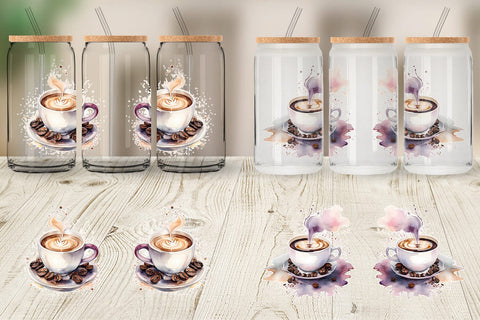 Glass Can Wrap Watercolor Coffee Cup Sublimation artnoy 