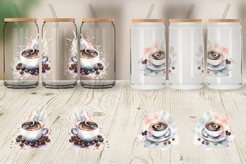 Glass Can Wrap Watercolor Coffee Cup Sublimation artnoy 