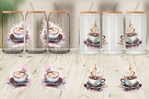 Glass Can Wrap Watercolor Coffee Cup Sublimation artnoy 