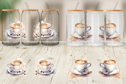 Glass Can Wrap Watercolor Coffee Cup Sublimation artnoy 