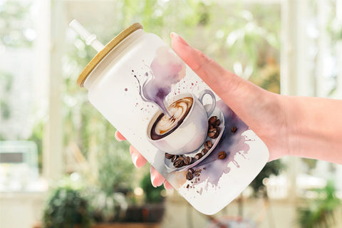 Glass Can Wrap Watercolor Coffee Cup Sublimation artnoy 