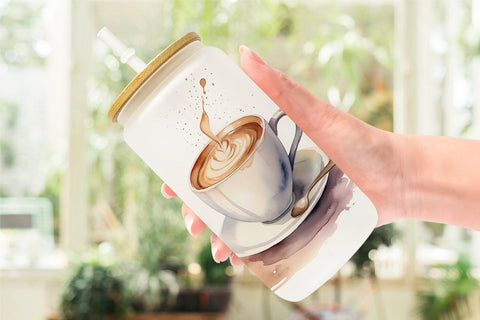 Glass Can Wrap Watercolor Coffee Cup Sublimation artnoy 