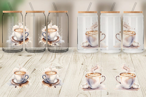 Glass Can Wrap Watercolor Coffee Cup Sublimation artnoy 