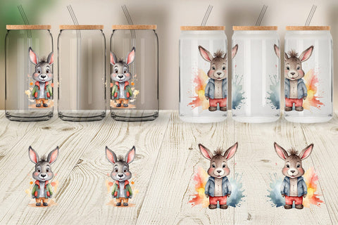 Glass Can Wrap Watercolor Cute Donkey Sublimation artnoy 