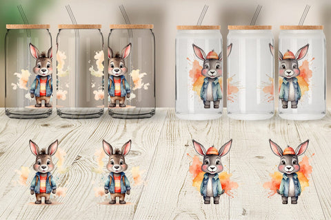 Glass Can Wrap Watercolor Cute Donkey Sublimation artnoy 