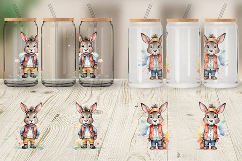 Glass Can Wrap Watercolor Cute Donkey Sublimation artnoy 