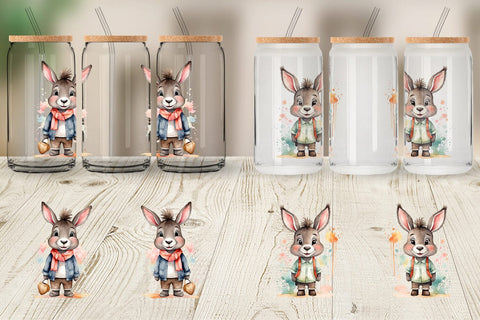 Glass Can Wrap Watercolor Cute Donkey Sublimation artnoy 