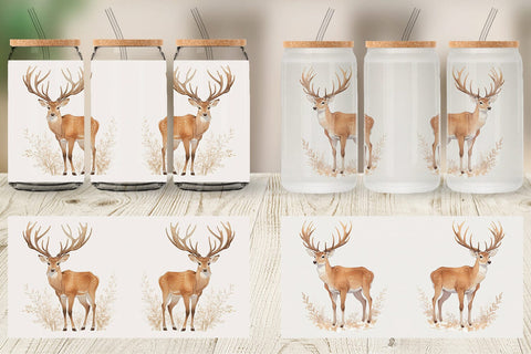 Glass Can Wrap Watercolor Deer Sublimation artnoy 