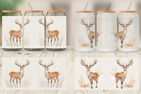 Glass Can Wrap Watercolor Deer Sublimation artnoy 