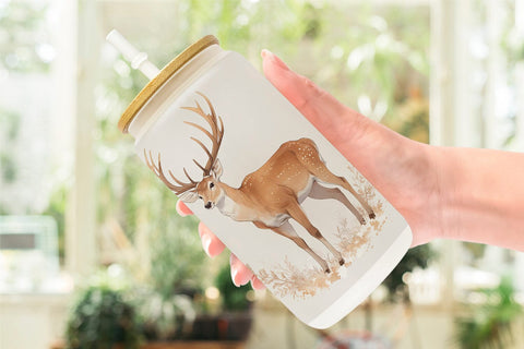 Glass Can Wrap Watercolor Deer Sublimation artnoy 